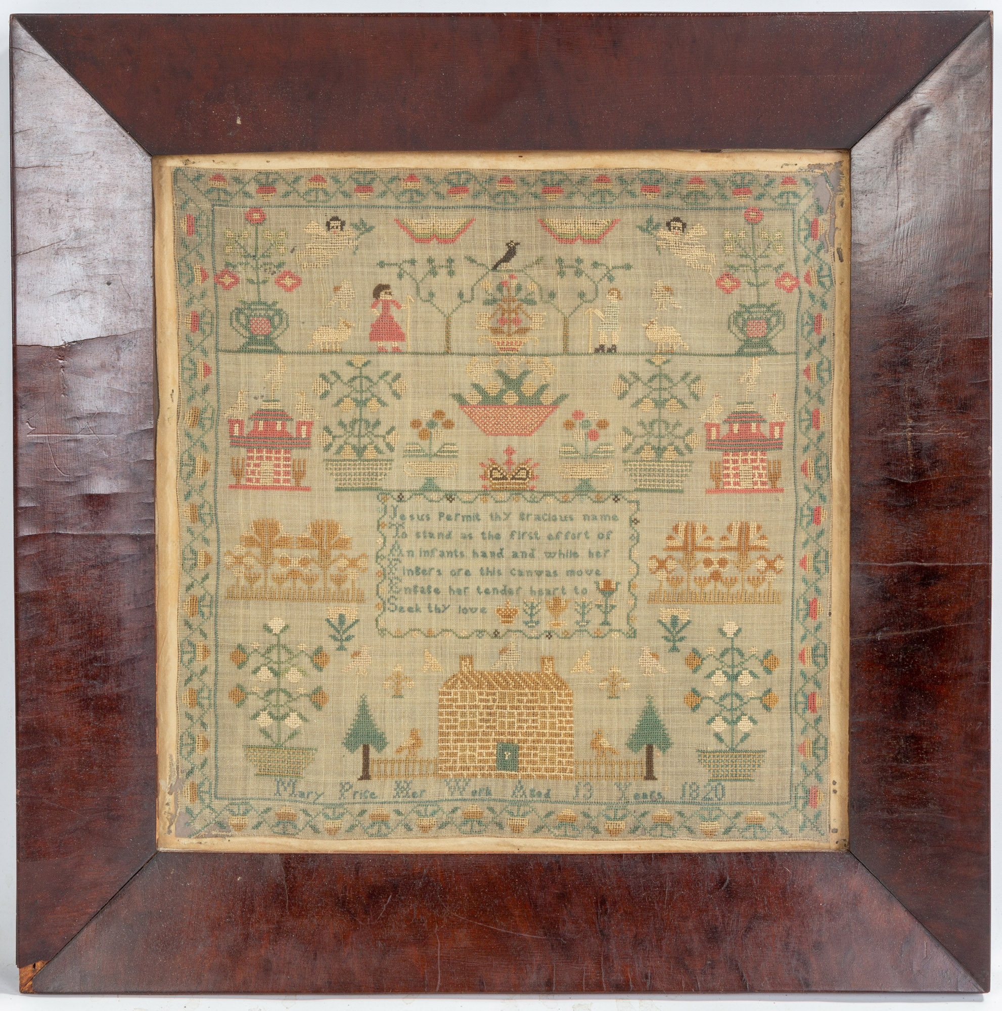 1820 SAMPLER Needlework on silk.