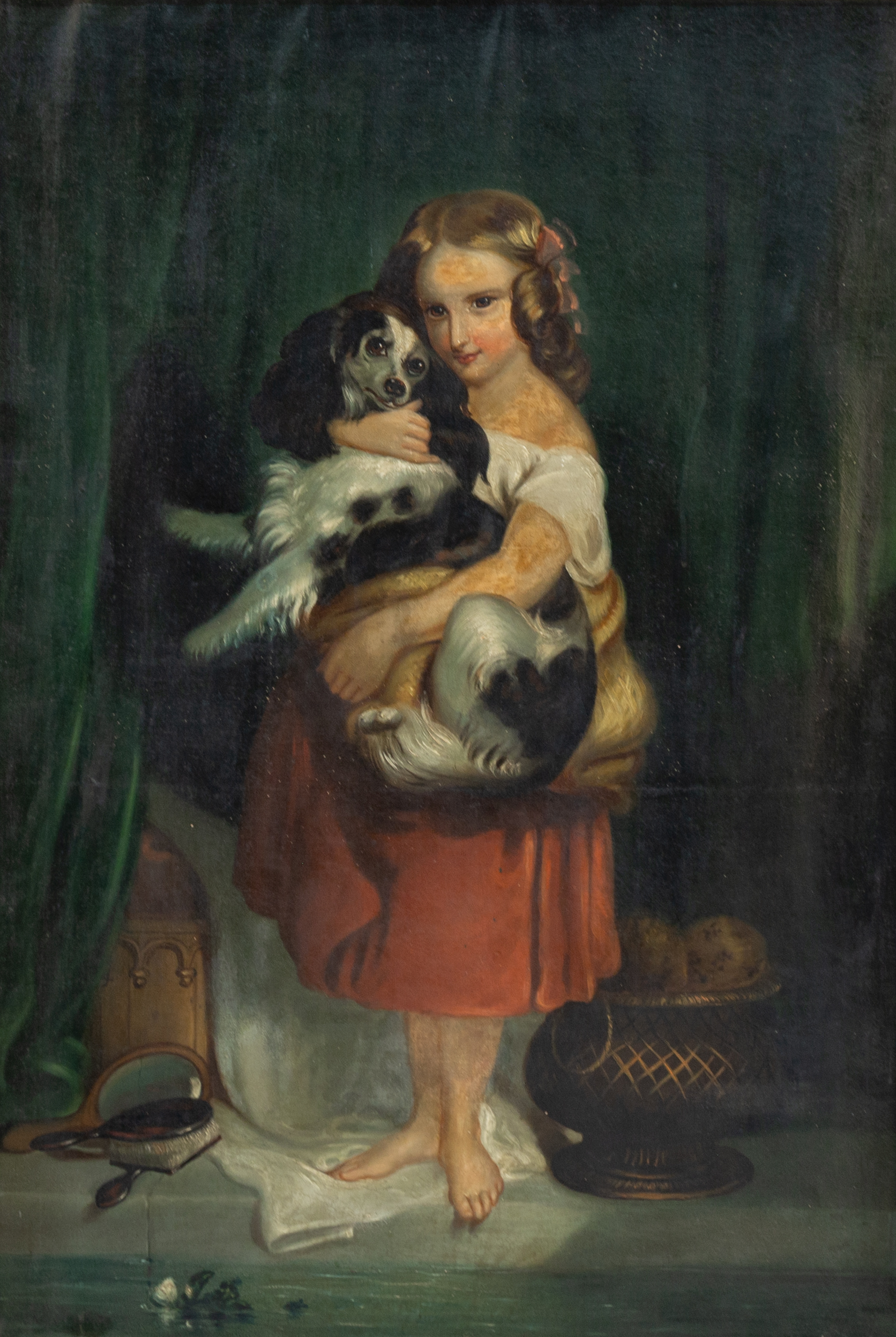 19TH CENTURY PORTRAIT OF GIRL WITH DOG