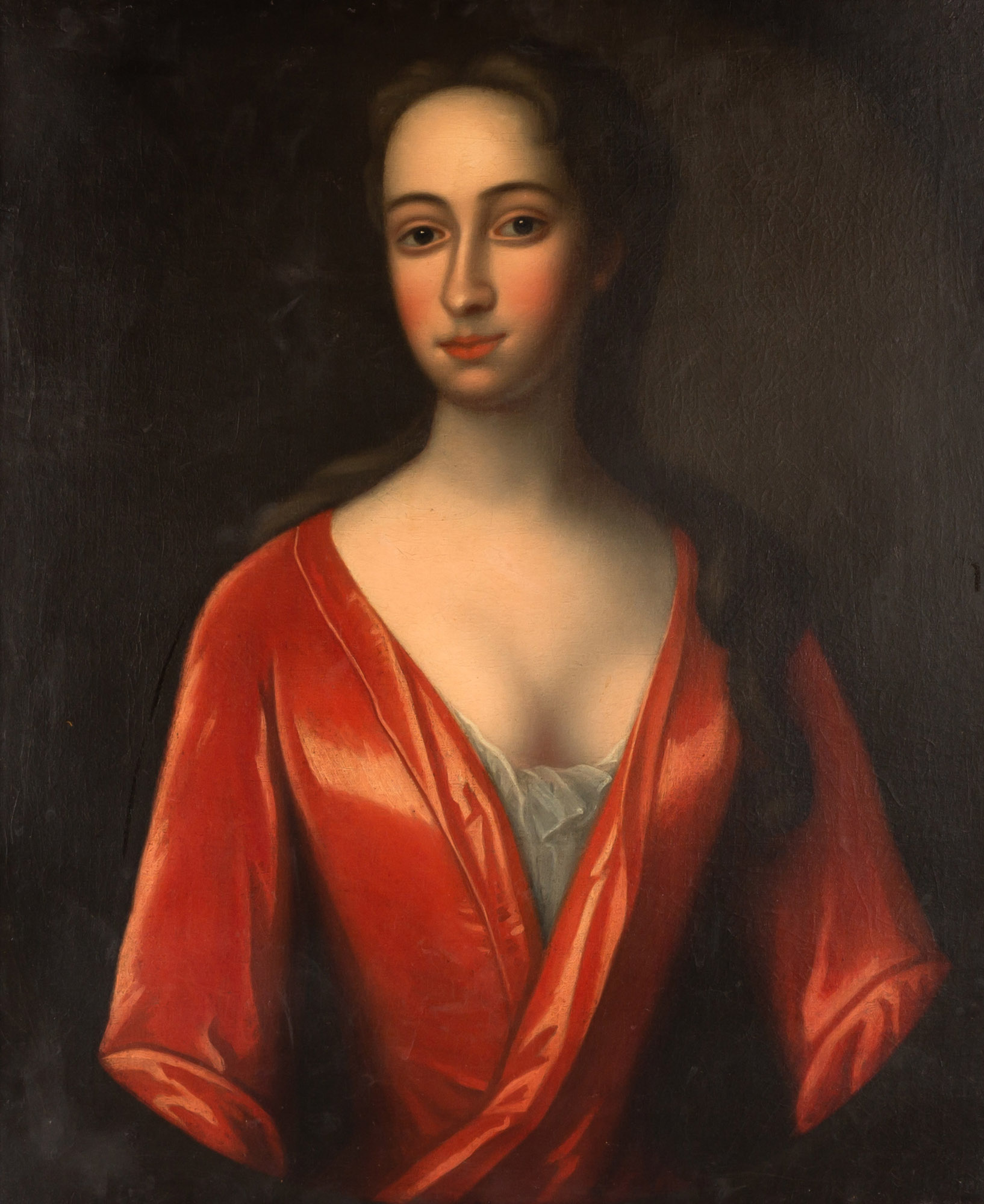 18TH CENTURY WOMAN IN A RED JACKET Oil