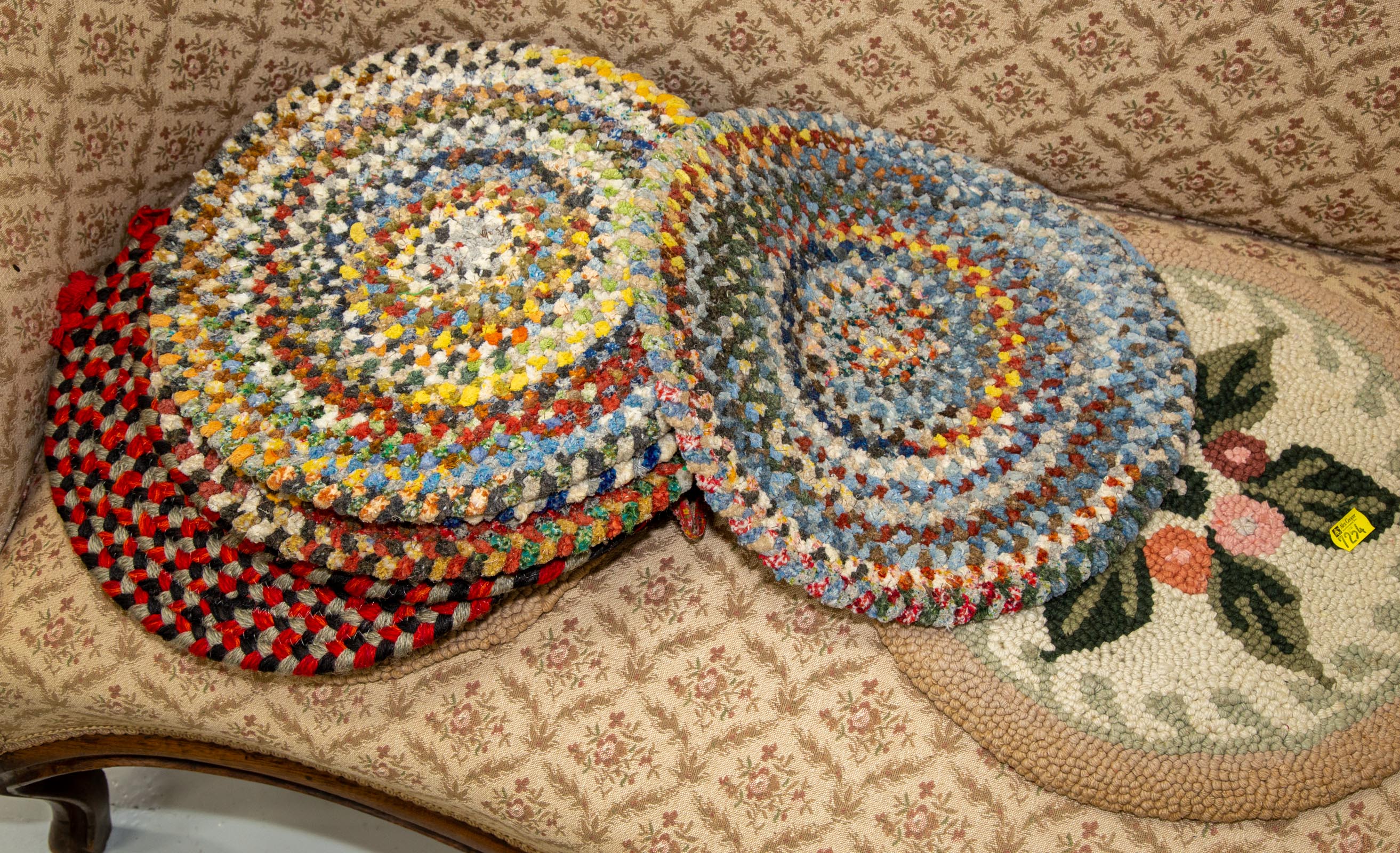 11 HOOKED OR BRAIDED RAG MATS 20th century.