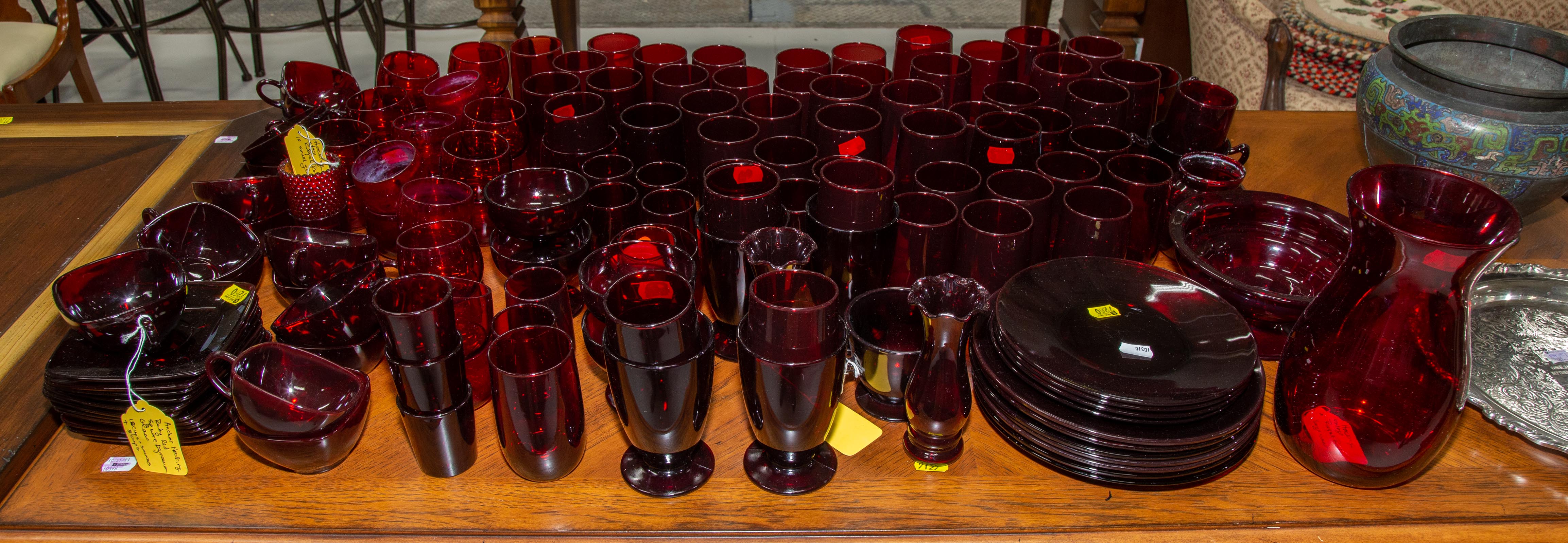 A LARGE COLLECTION OF RED GLASSWARE