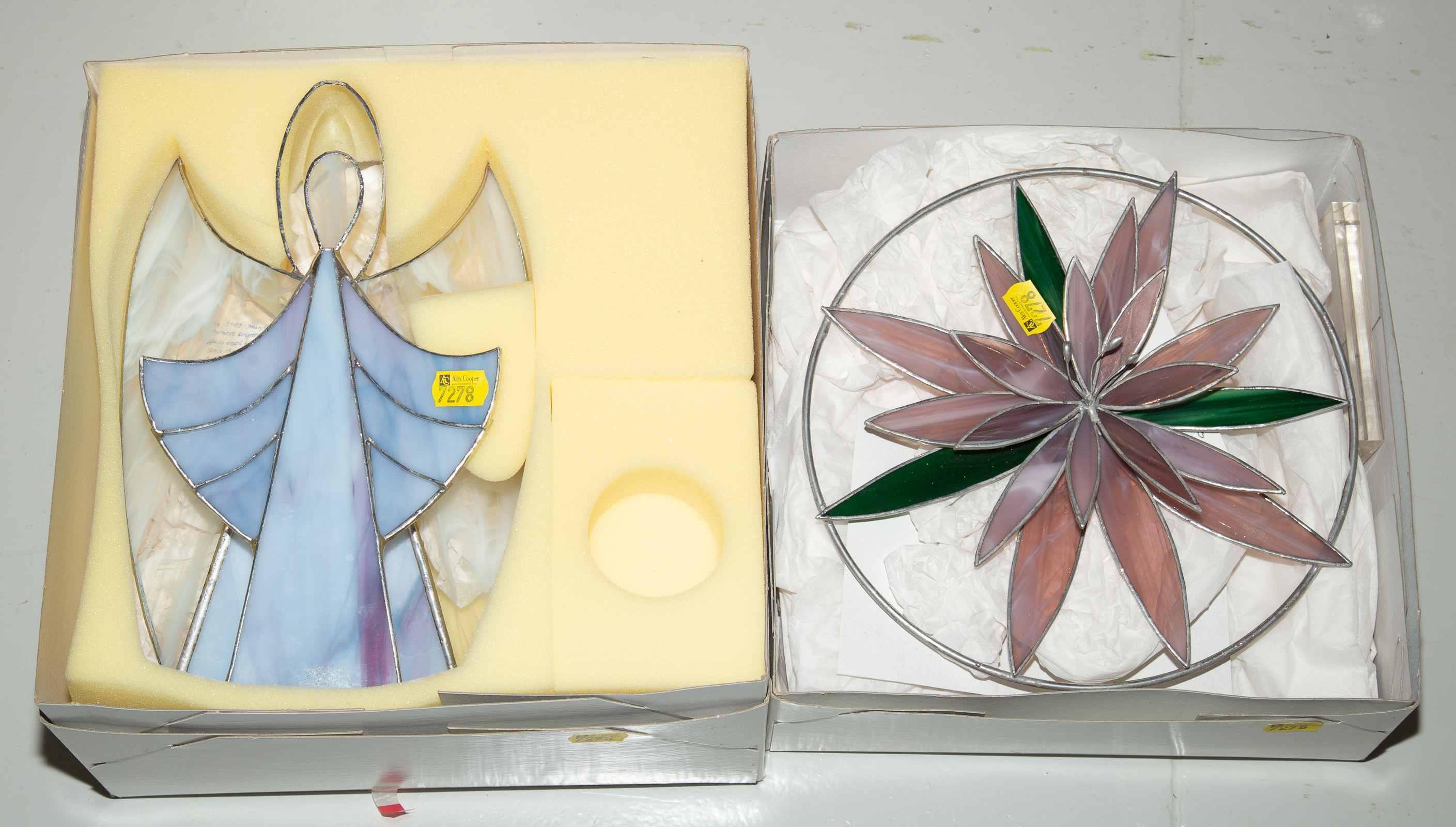 A STAINED GLASS FLOWER & ANGEL From