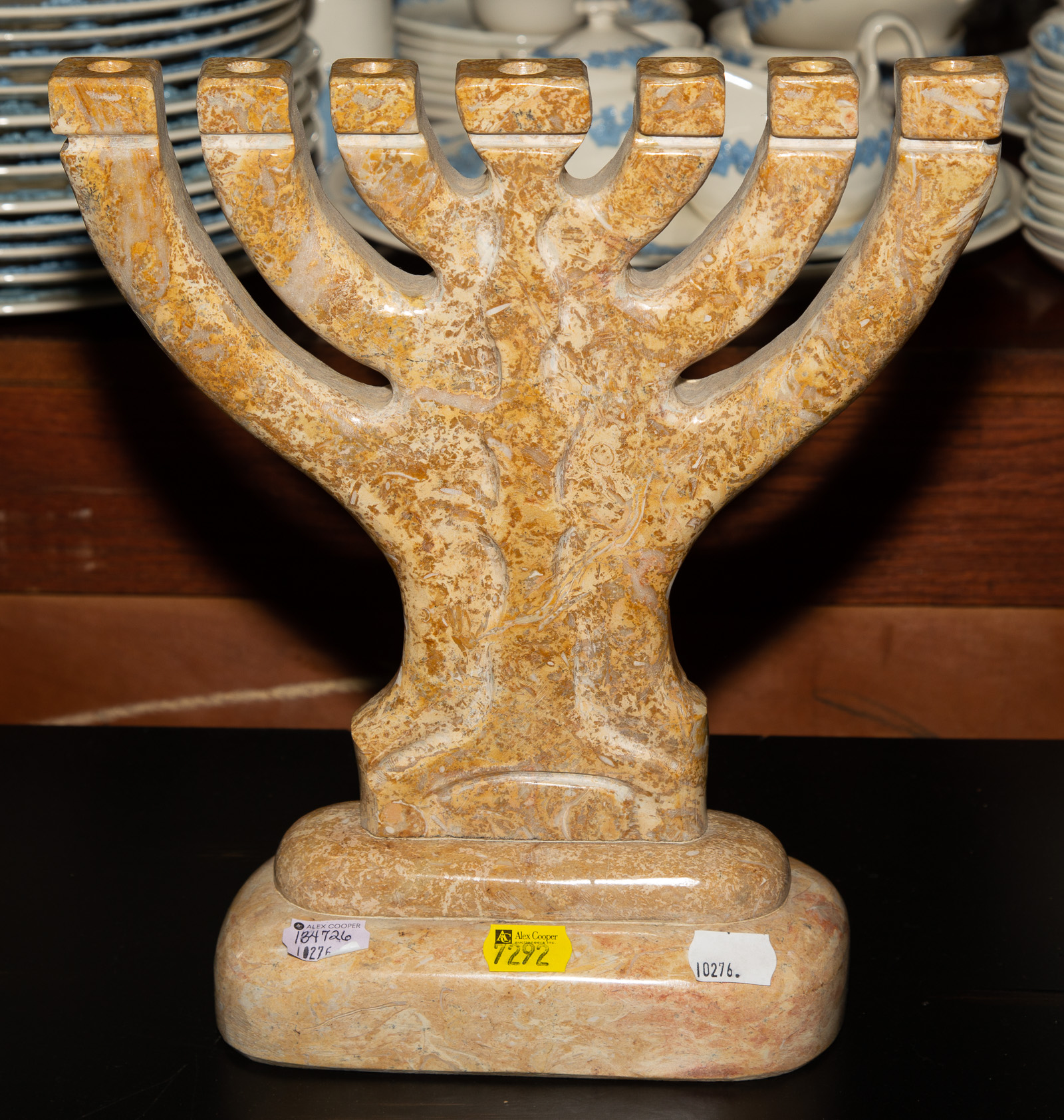 JEWISH CARVED LIMESTONE MENORAH 2896ca