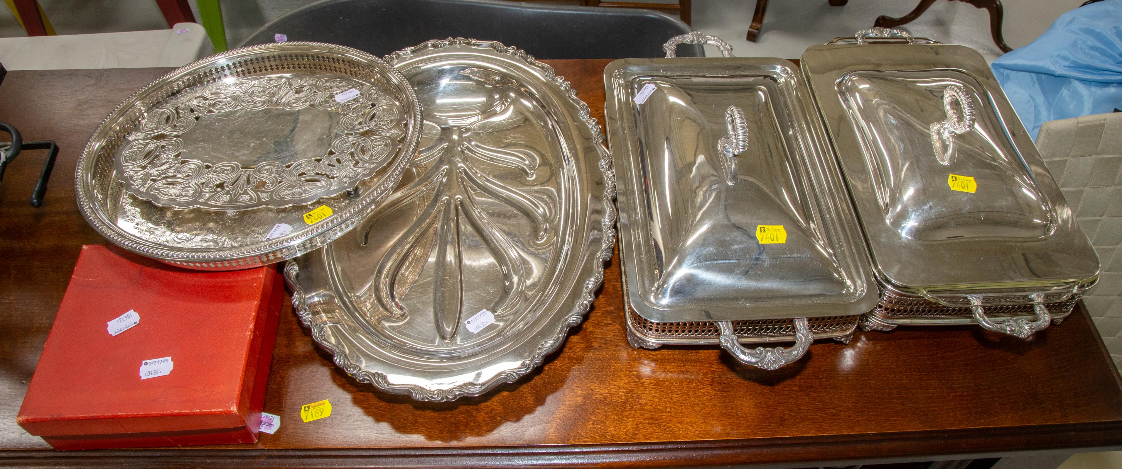 ASSORTED SILVER PLATE SERVING DISHES
