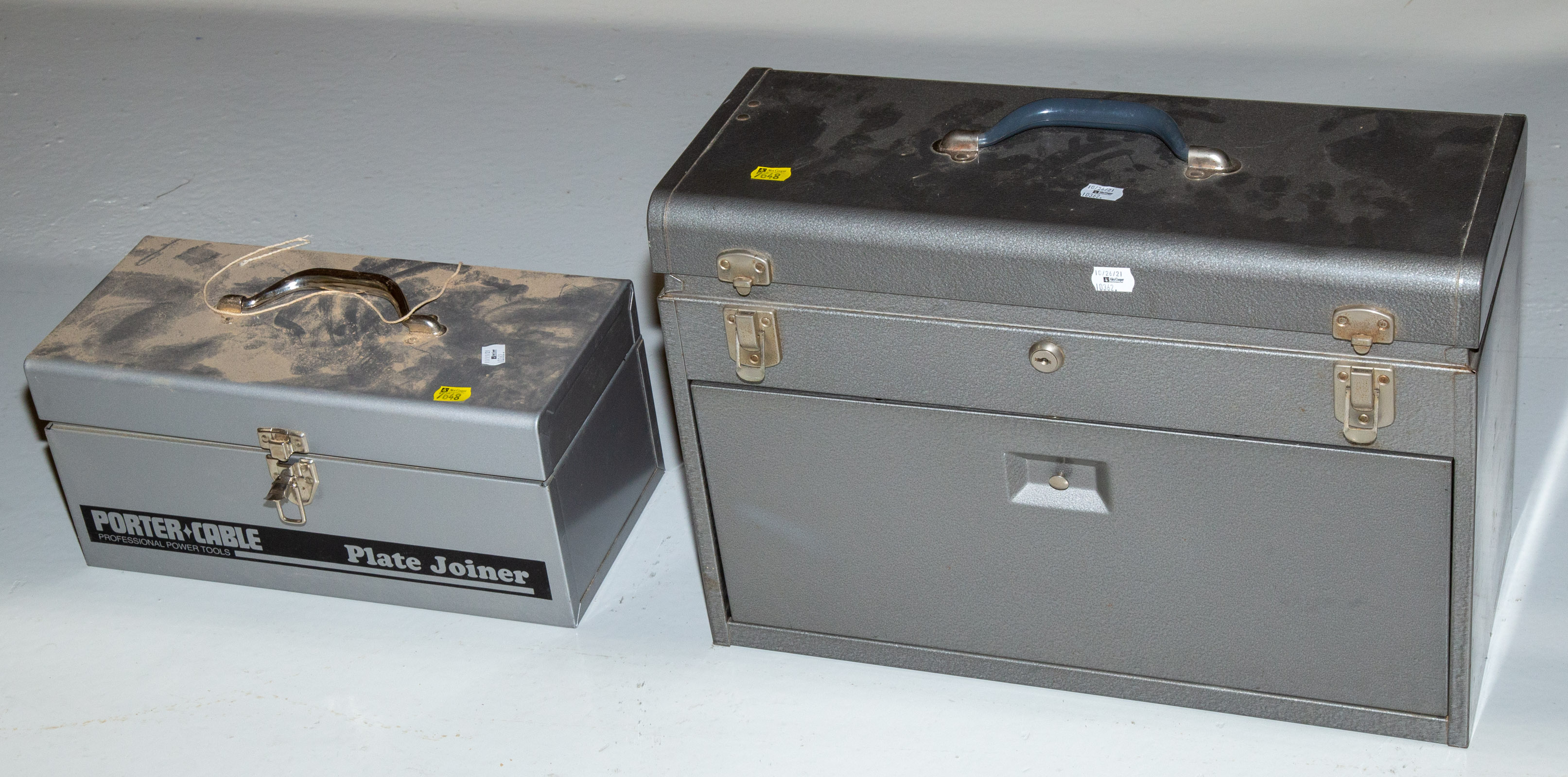 TWO METAL TOOL BOXES WITH TOOLS