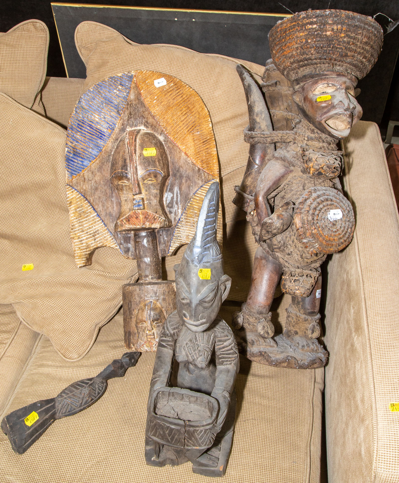 THREE AFRICAN CARVED WOOD FIGURES