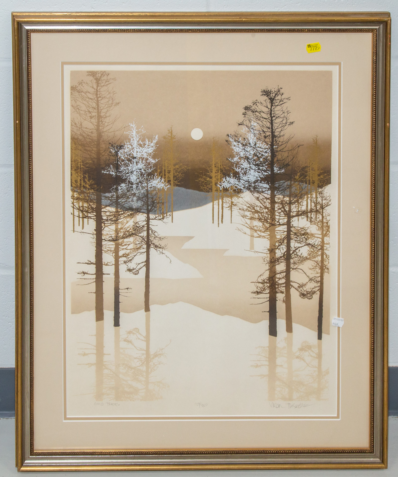 FRAMED FOREST LITHOGRAPH Signed.