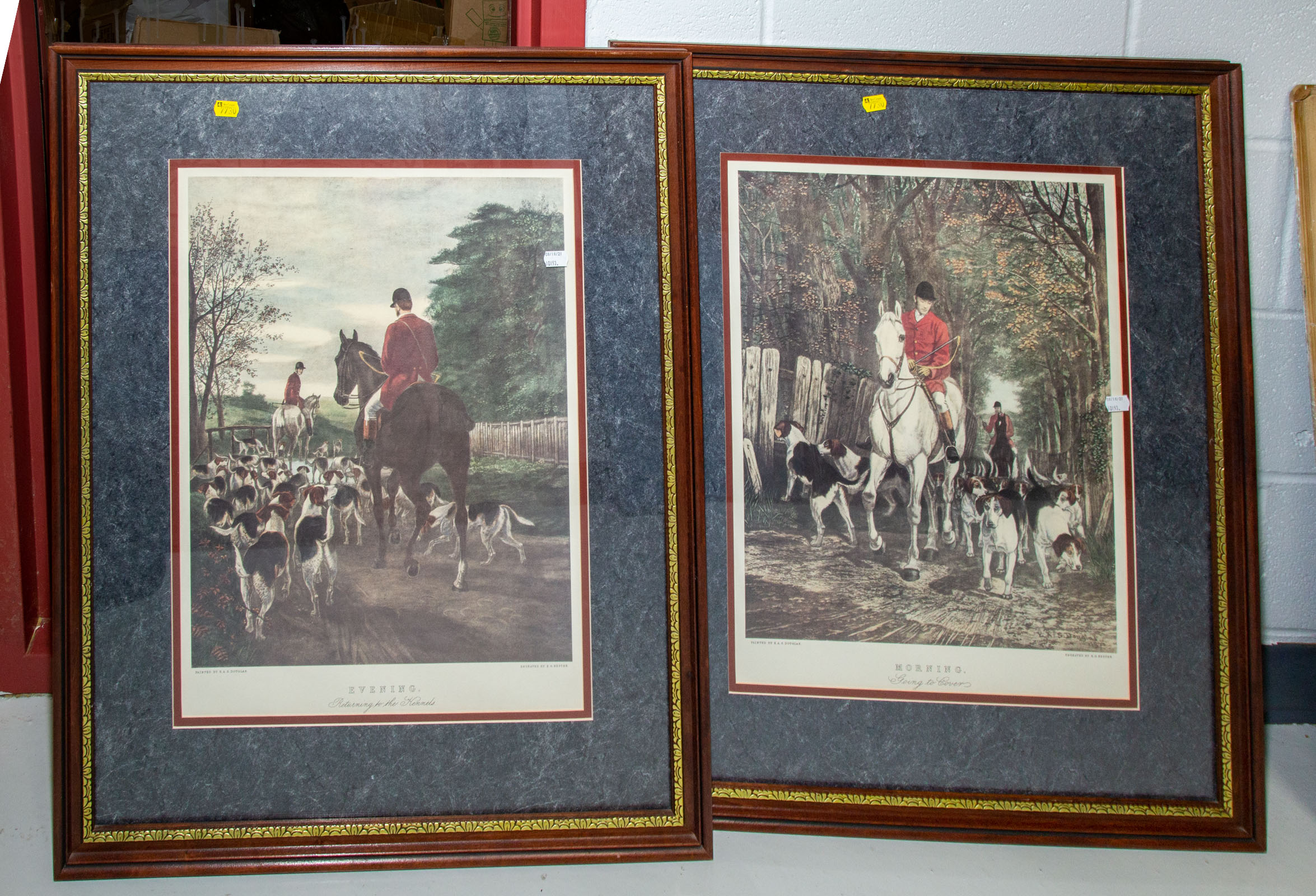 TWO FRAMED FOX HUNTING SCENES .