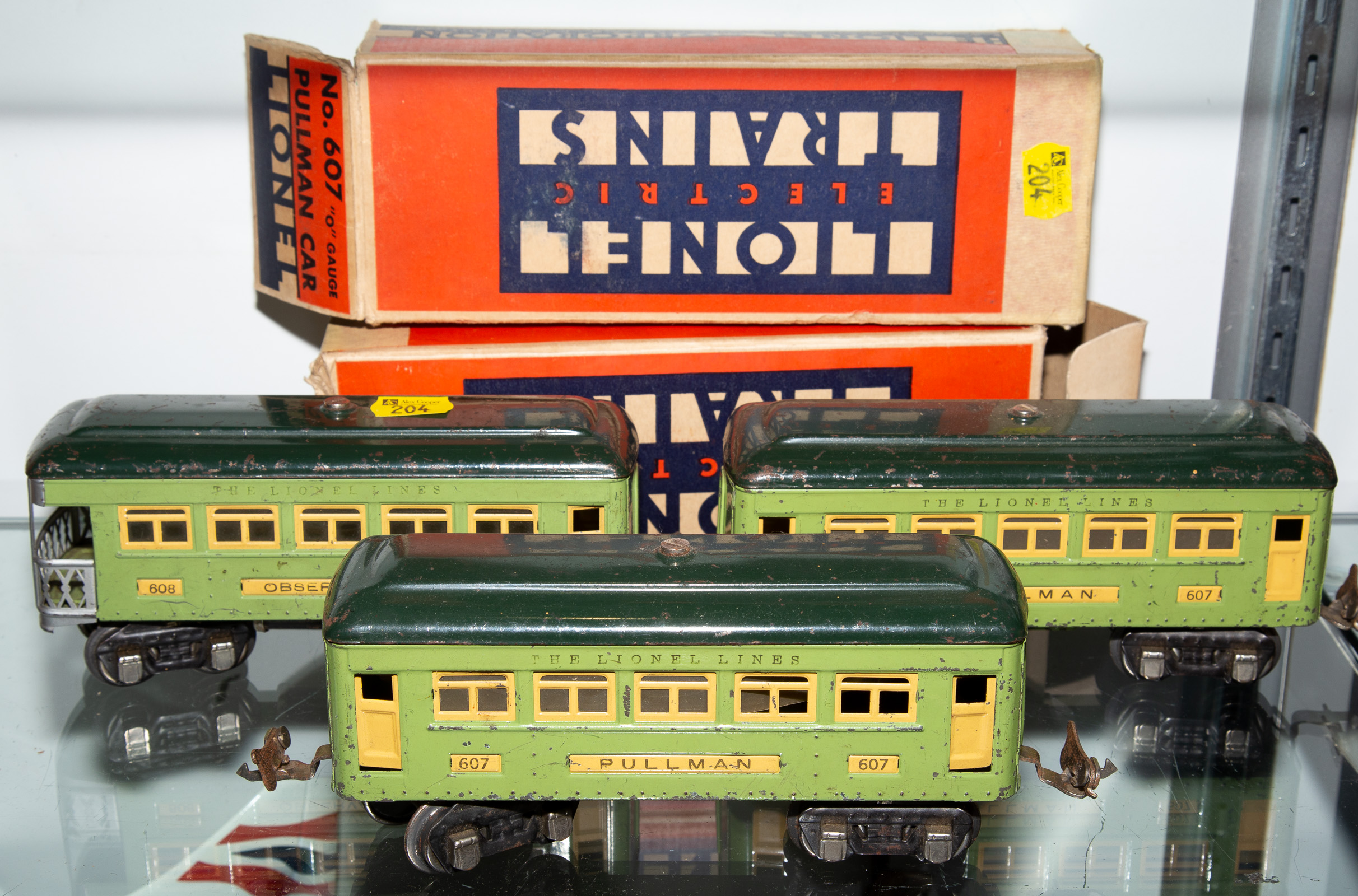 THREE PULLMAN PASSENGER CARS Circa