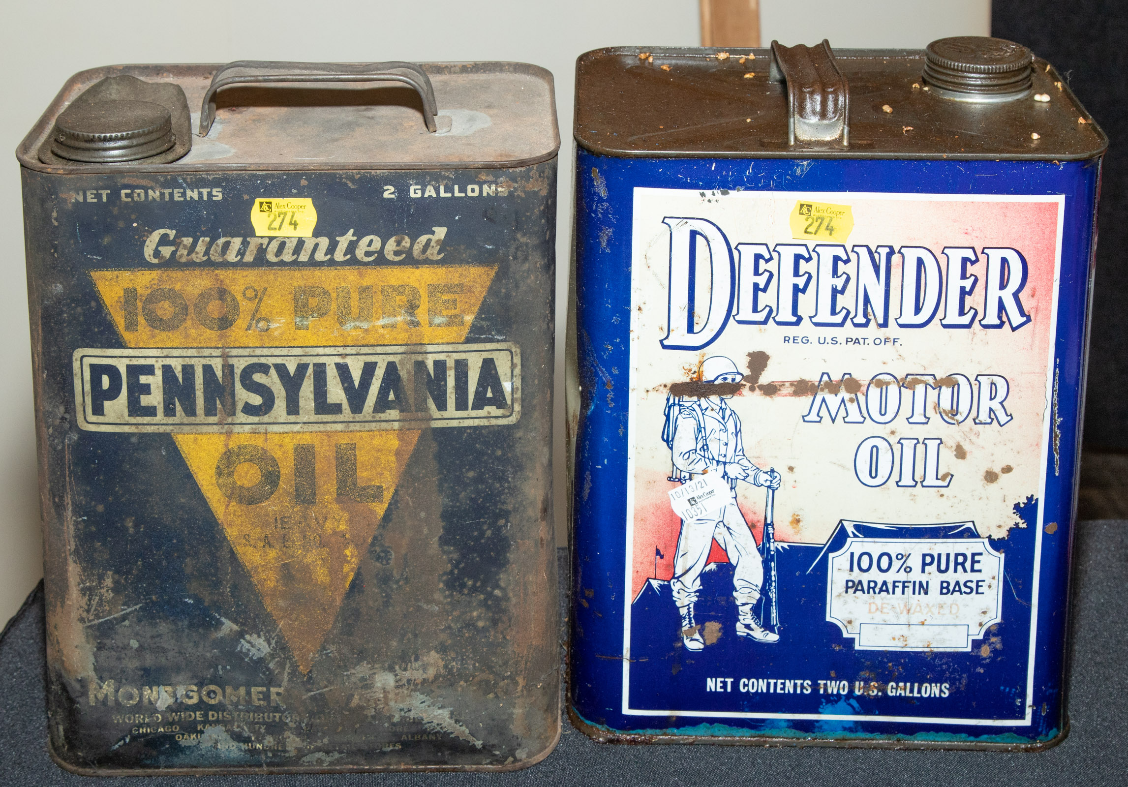 TWO TIN LITHOGRAPH MOTOR OIL CANS