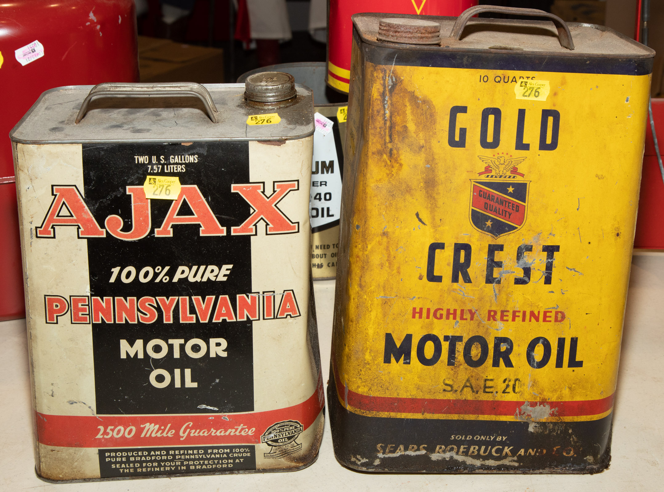 TWO TIN LITHOGRAPH MOTOR OIL CANS