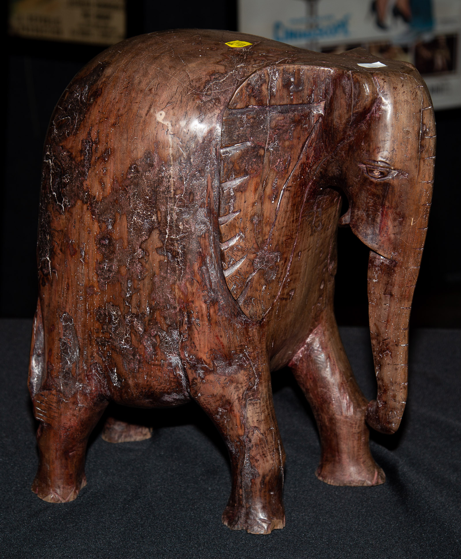 AFRICAN CARVED LIGNUM VITAE ELEPHANT