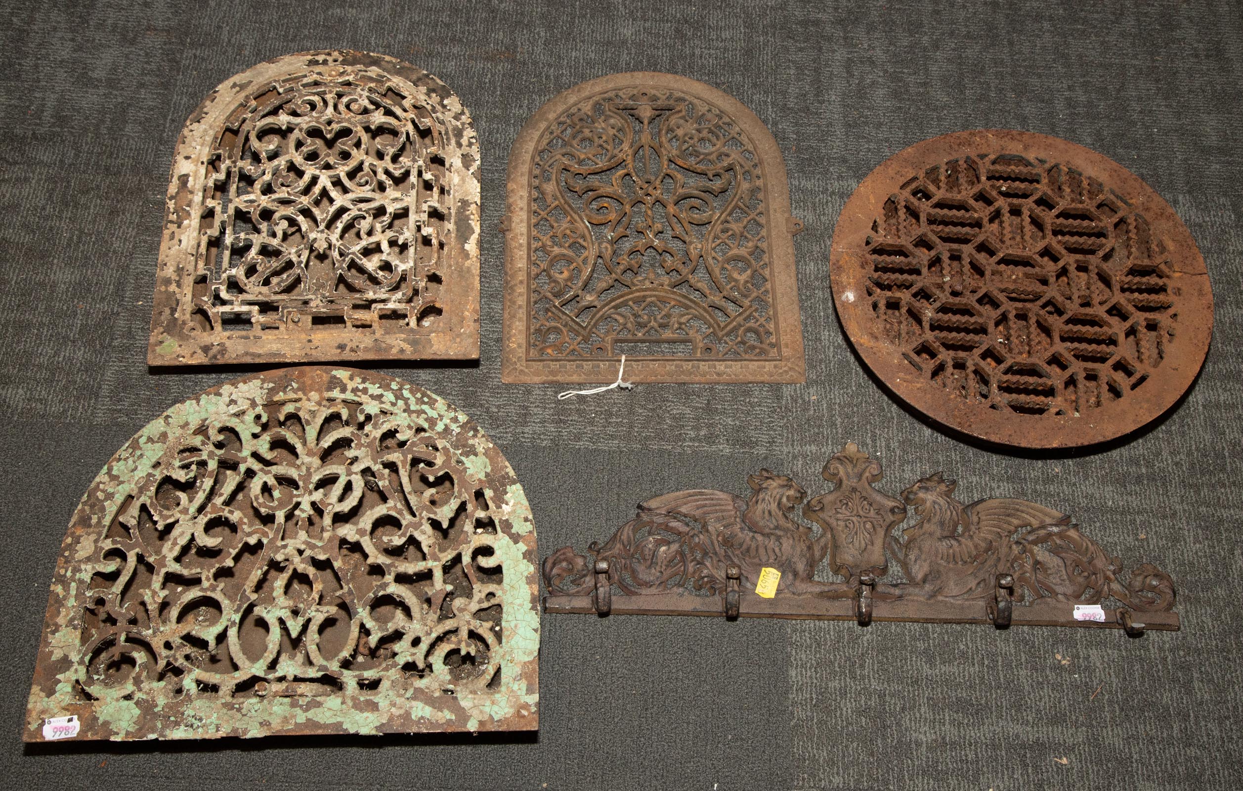 FOUR CAST IRON HEATING GRATES With