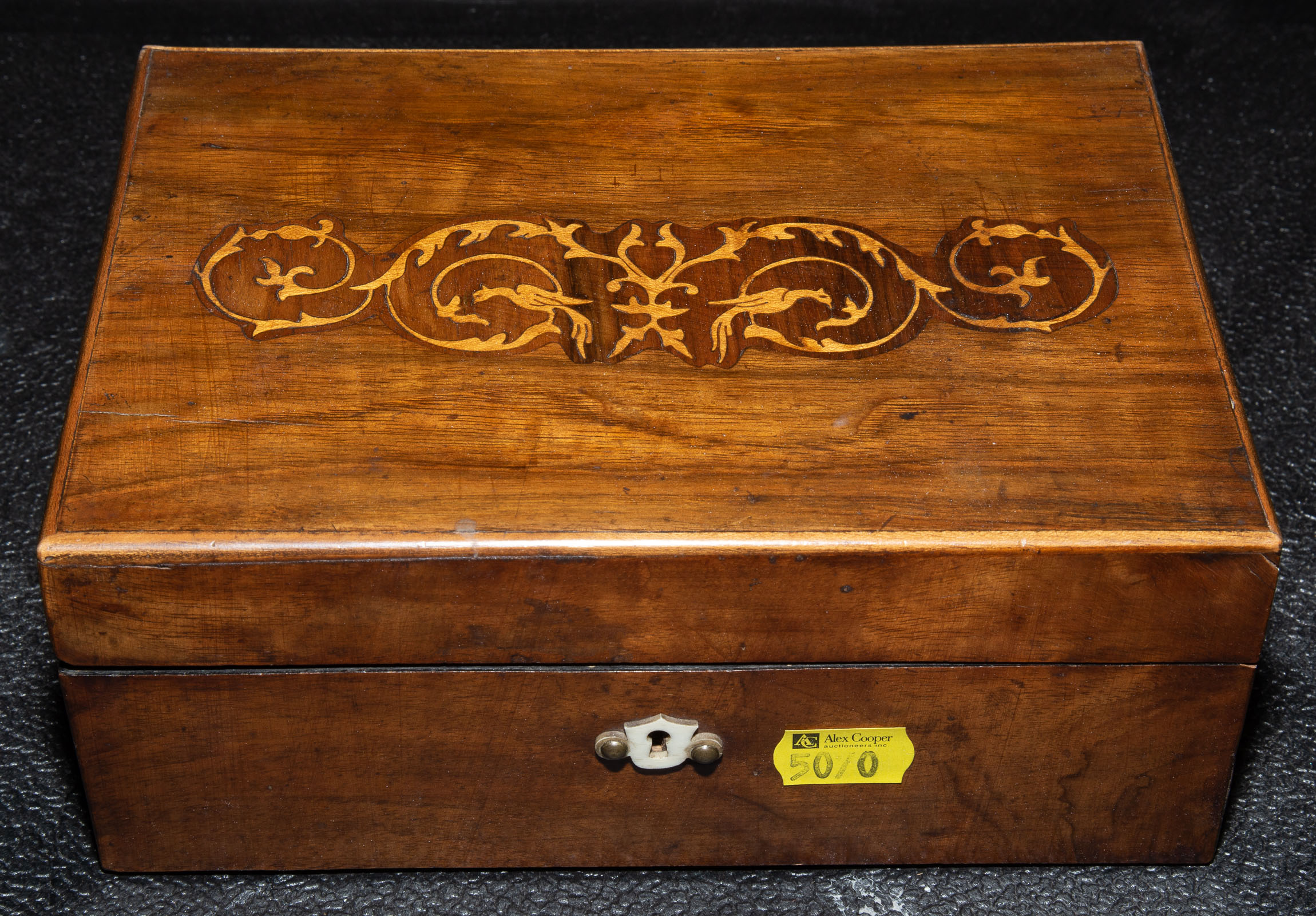 ANTIQUE WOOD LETTER BOX WITH INLAID