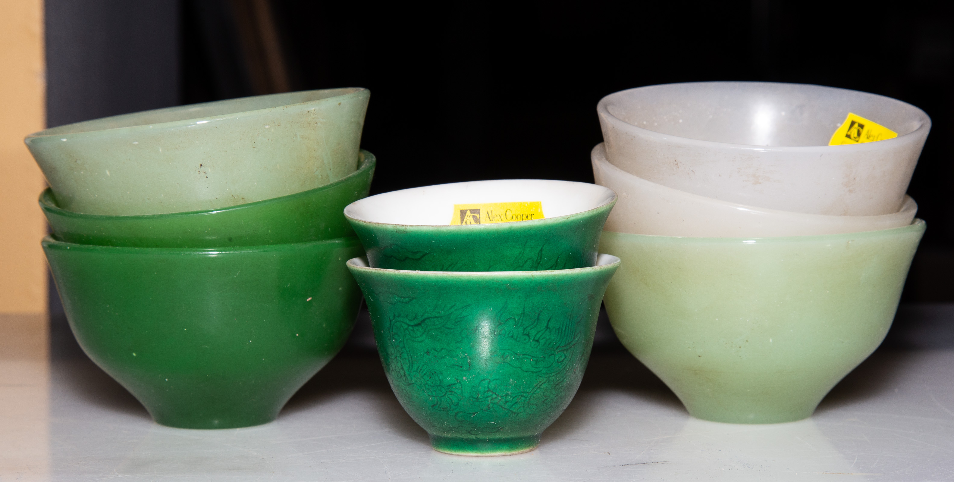 SIX CHINESE STONE TEA CUPS 20th