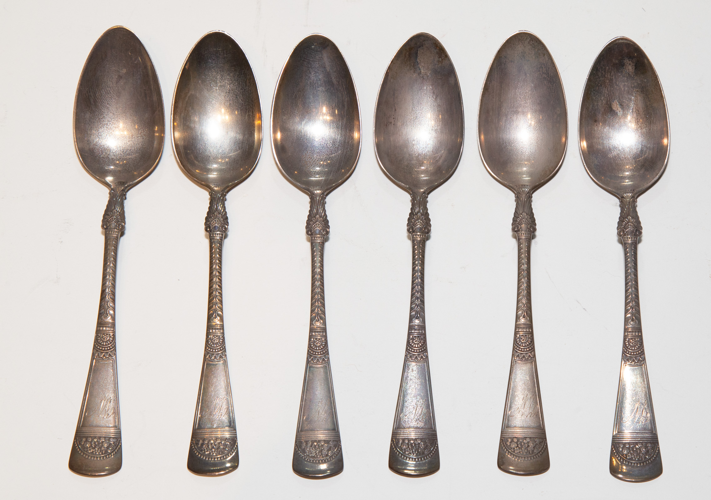 SIX GORHAM STERLING TEASPOONS Monogrammed,