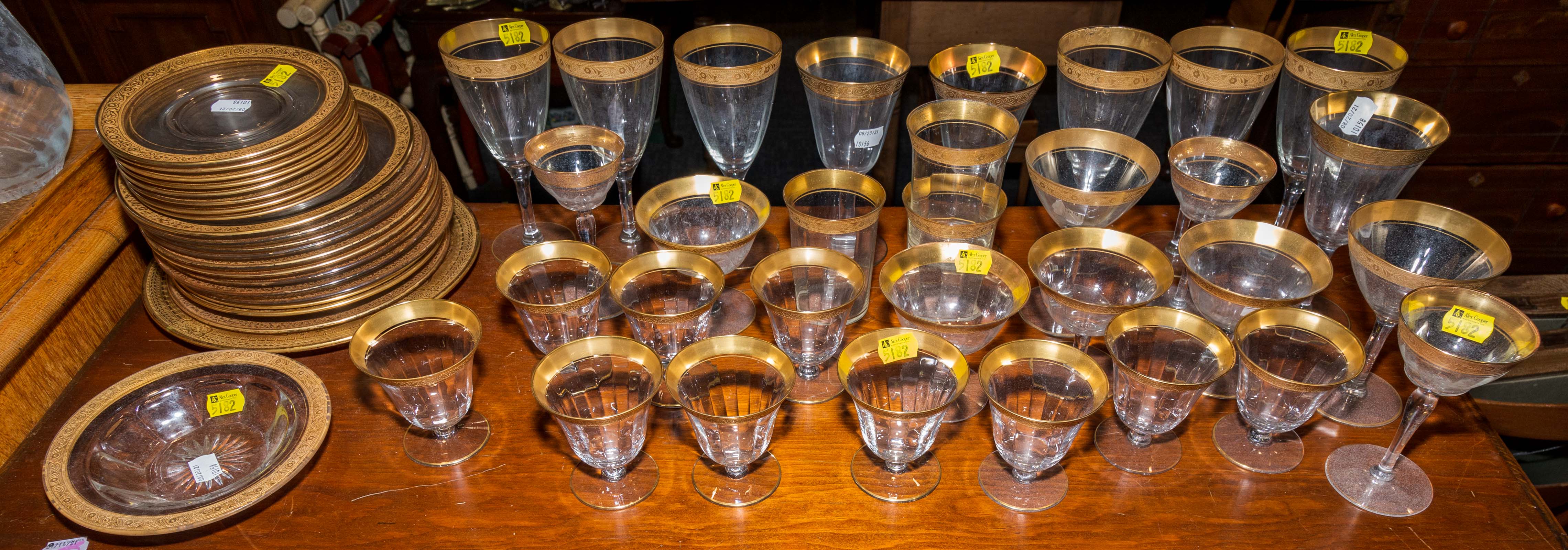 LARGE GROUP OF GOLD RIMMED DISHES