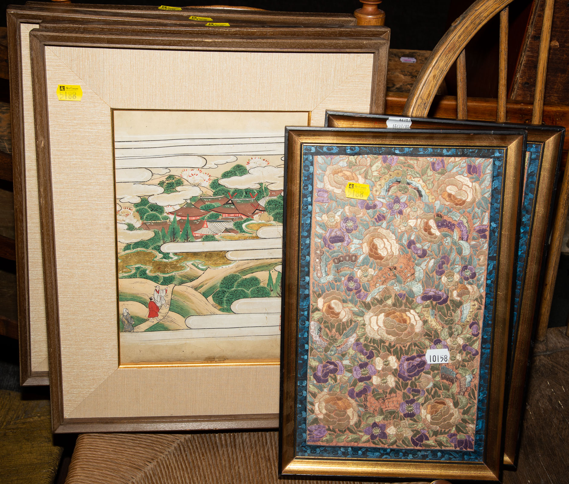 SIX ASIAN FRAMED ITEMS Including 289c2e