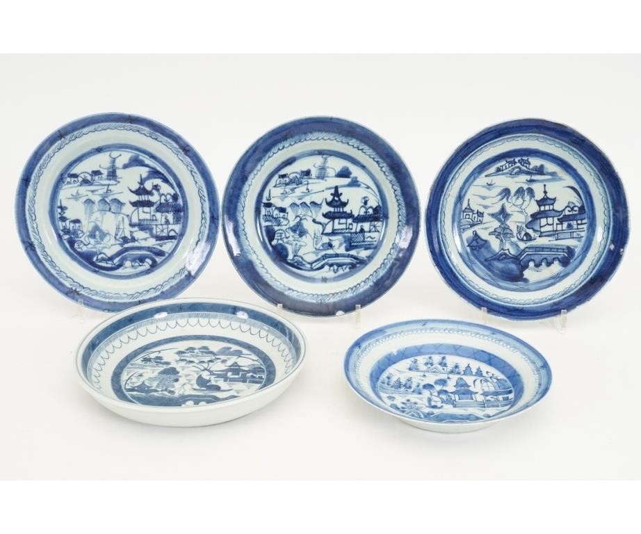 Four Chinese Canton blue and white