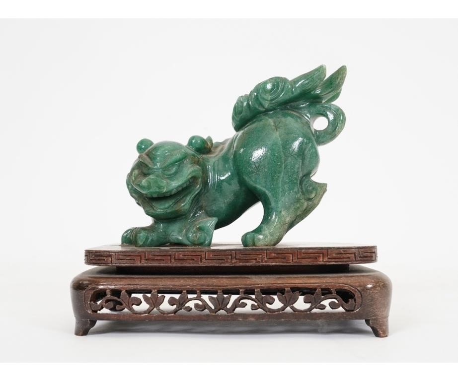 Chinese carved jade Foo Dog mounted