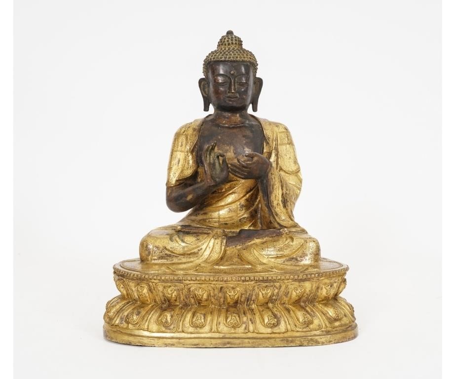 Seated bronze Buddha with gilted