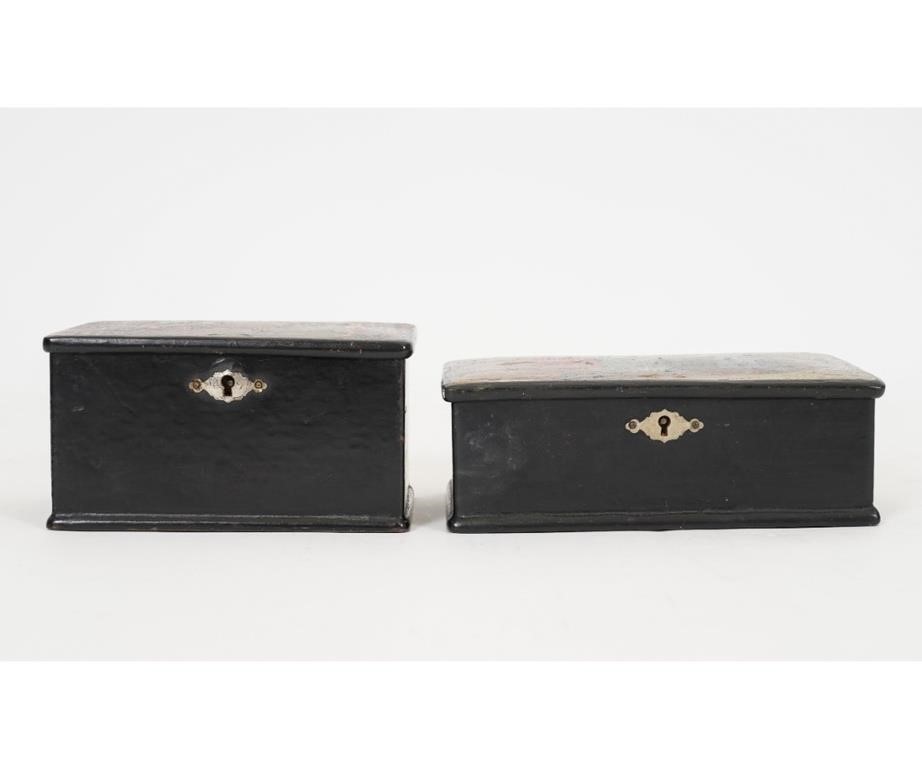 Two Russian black lacquered boxes,