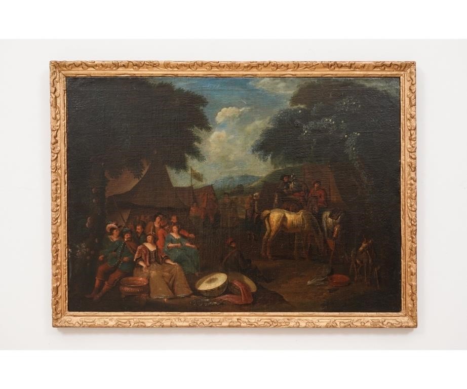 Large oil on canvas medieval encampment 289ee3