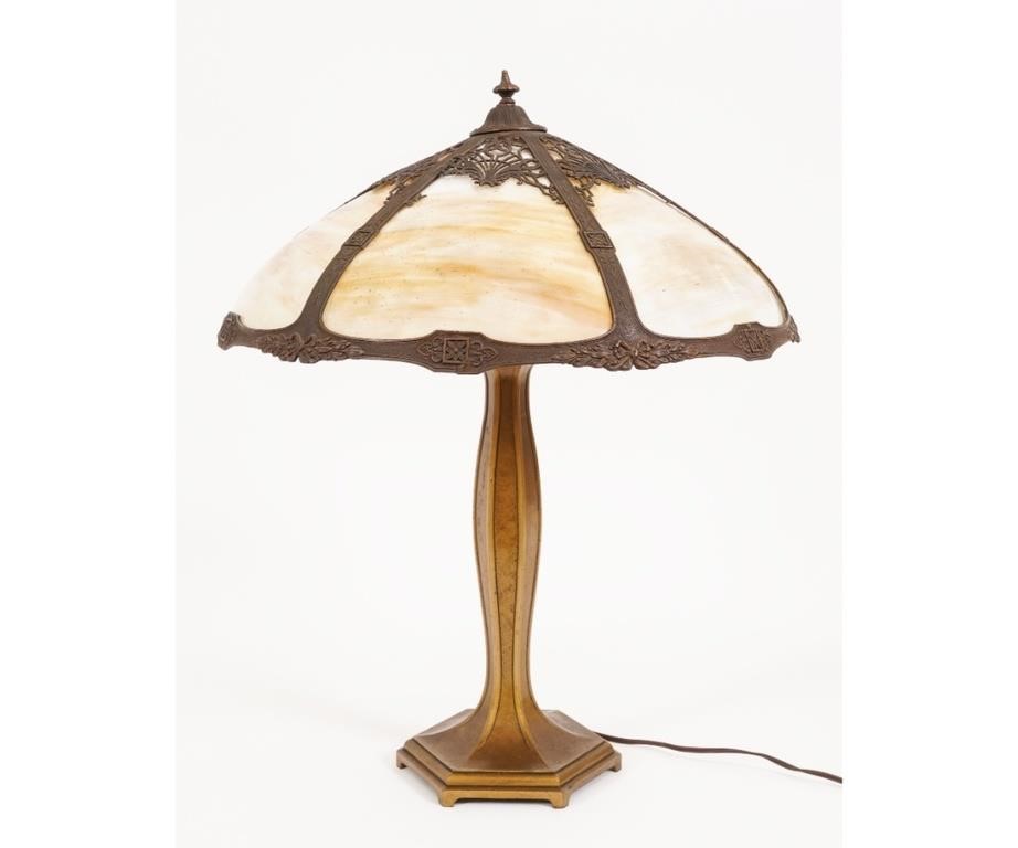 Slag glass table lamp with faux