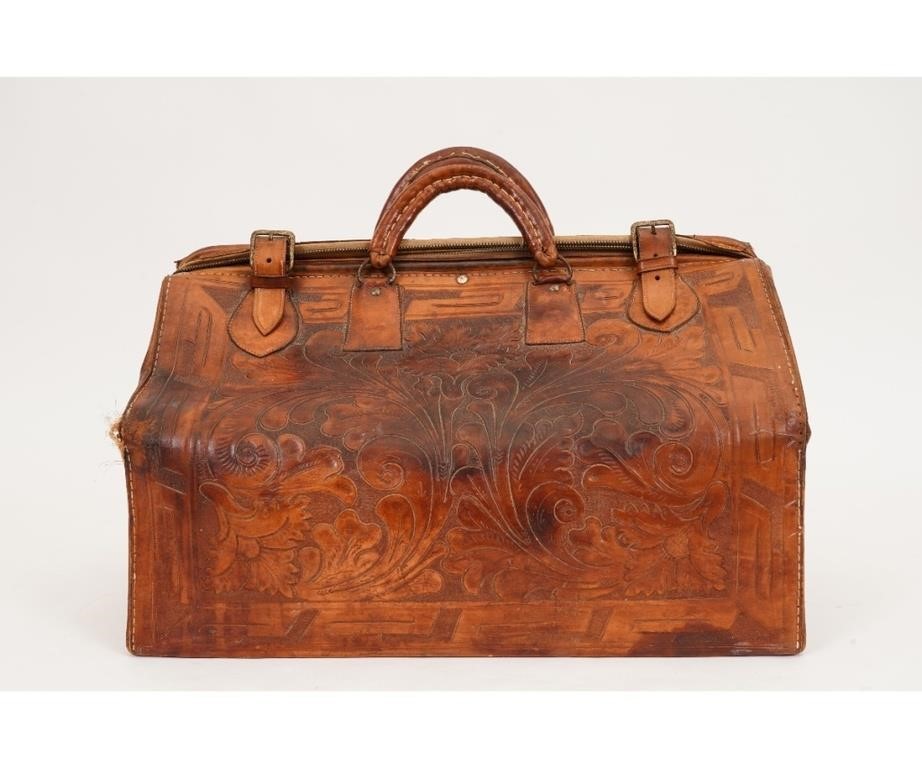 Leather valise with embossed floral scroll 289f30