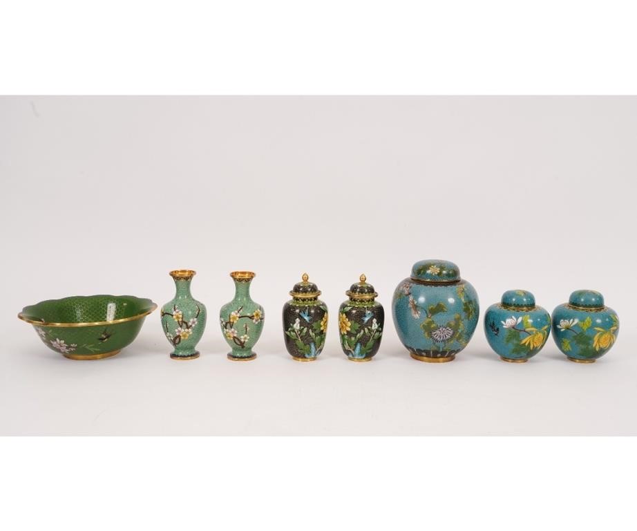 Eight pieces of cloisonné to include