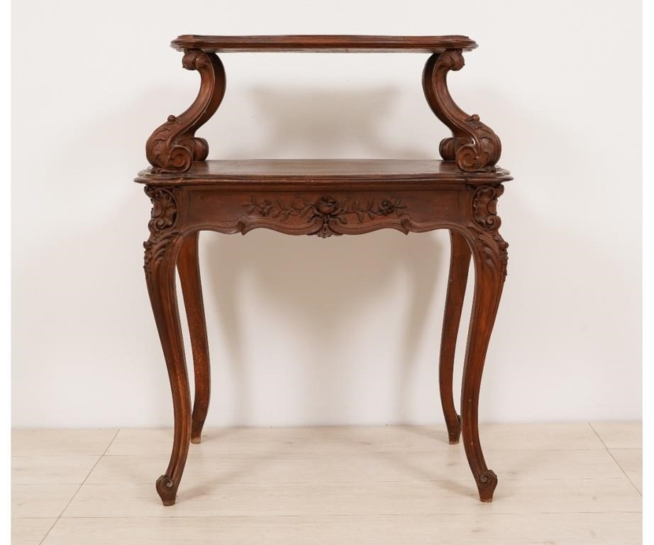 Victorian carved walnut two-tier