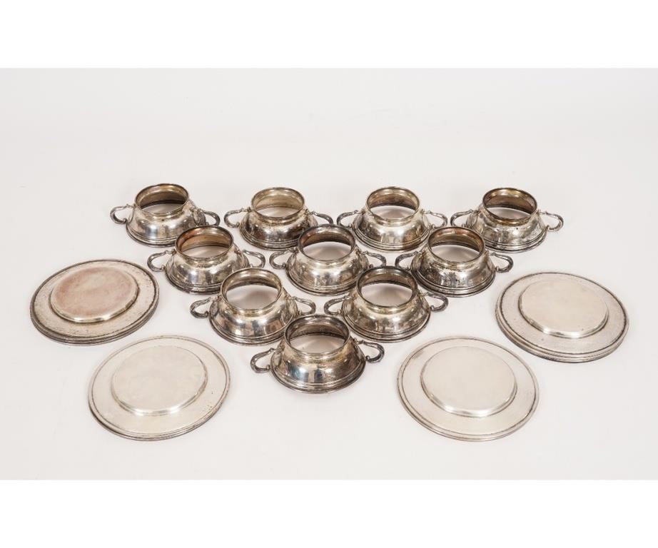 Ten sterling silver under trays/plates,