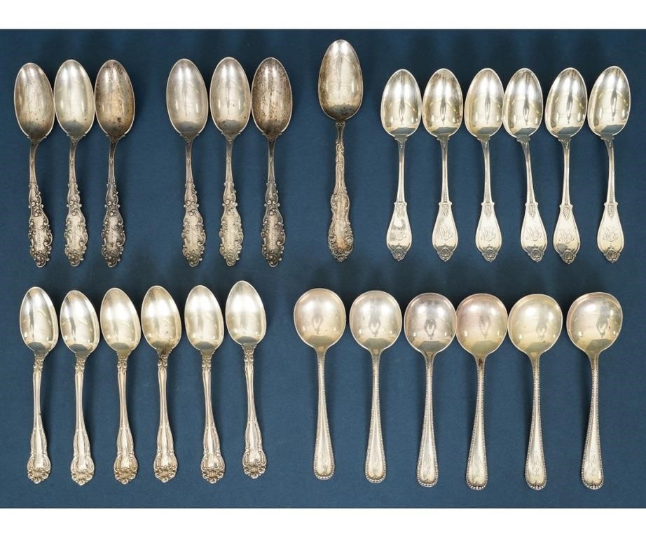 Sterling silver spoons, various patterns.
Longest