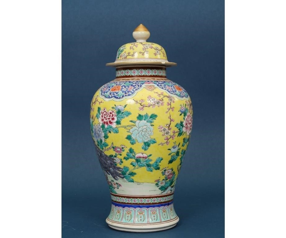 Colorful lidded Asian temple jar,19th