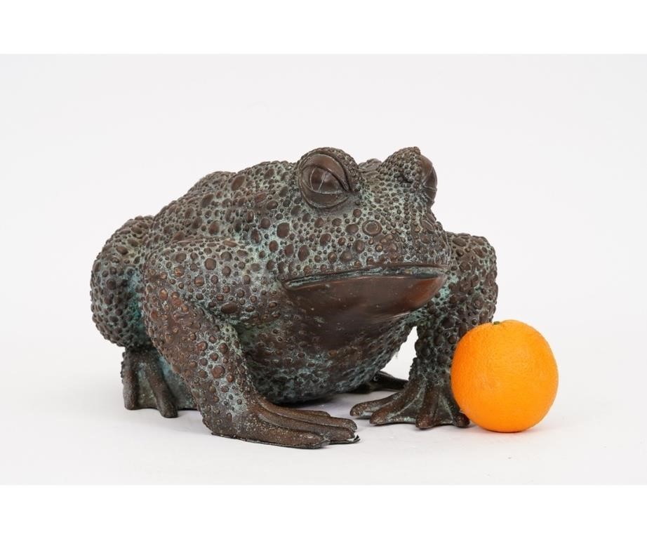 Large bronze toad sculpture with