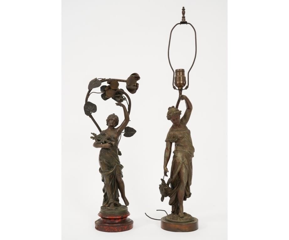 Art Nouveau faux bronxe lamp sculpture