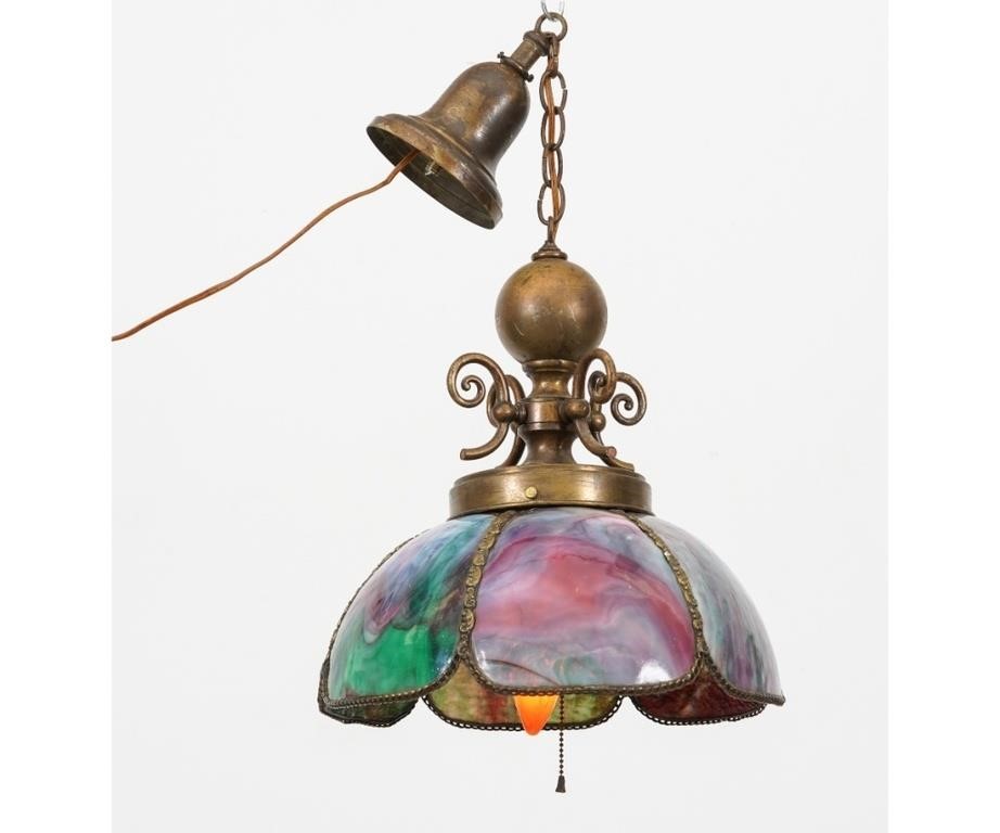 Colorful slag glass and brass hanging