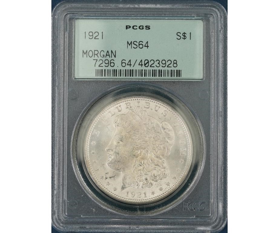 1921 Morgan silver dollar, MS64.
