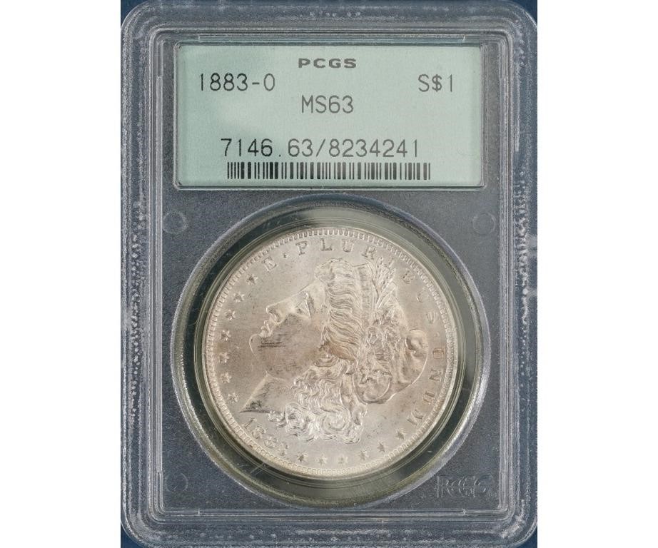 1883-O Morgan silver dollar, MS63.