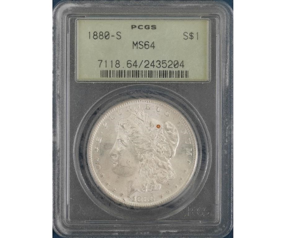 1881-S Morgan silver dollar, MS64.