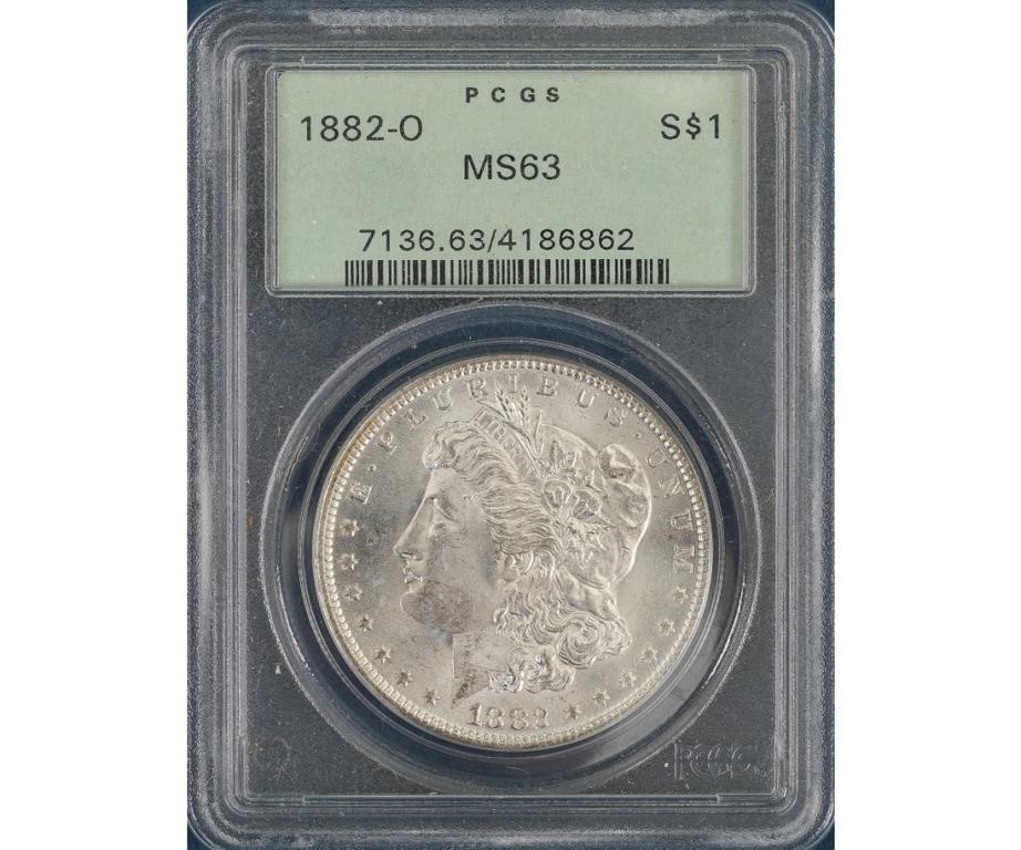 1882-O Morgan silver dollar, MS63.