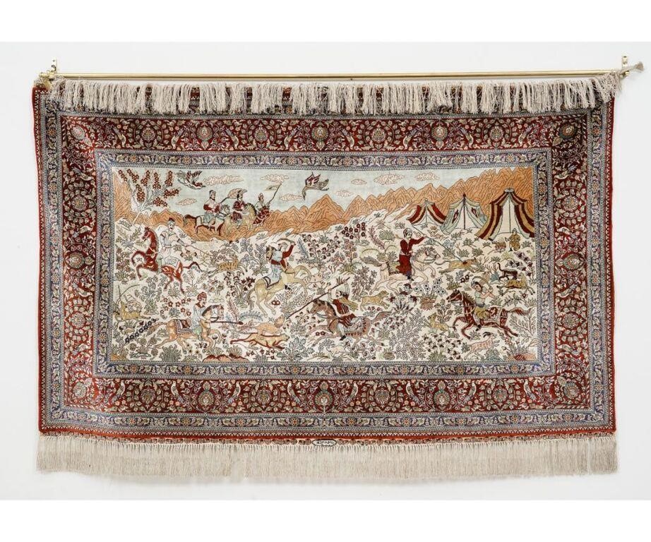 Silk Tabriz hanging mat with colorful 28a0ff