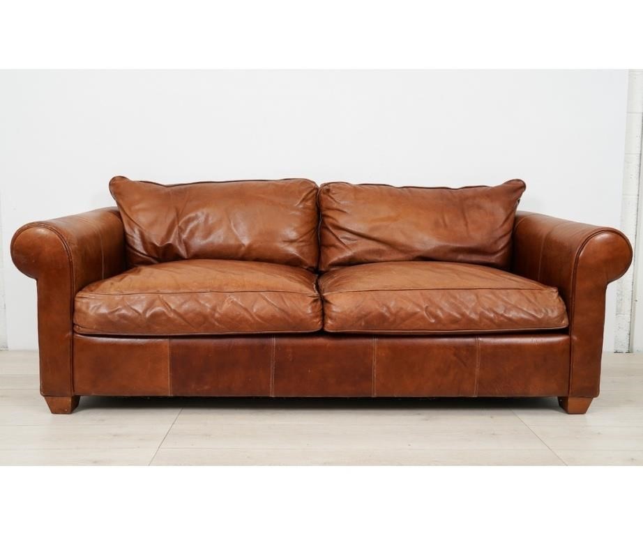 Brown leather stitched sofa with 28a0fb