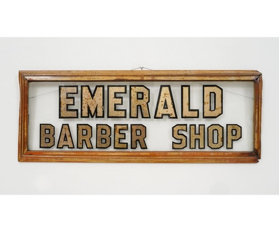 Stencil on glass Emerald Barber Shop