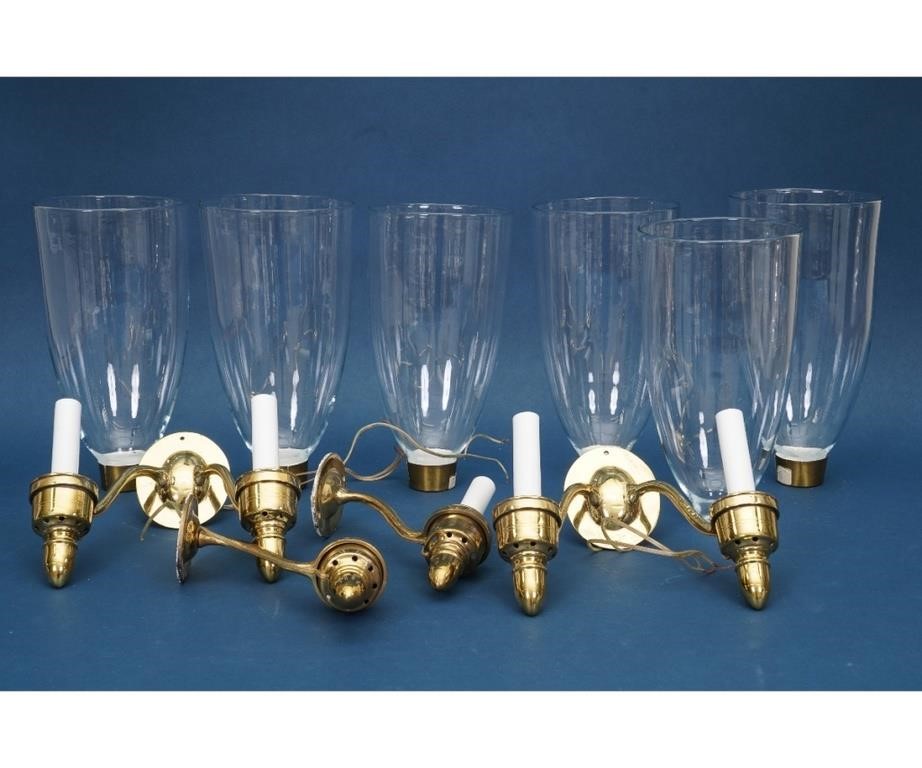 Six brass wall sconces with hurricane 28a169