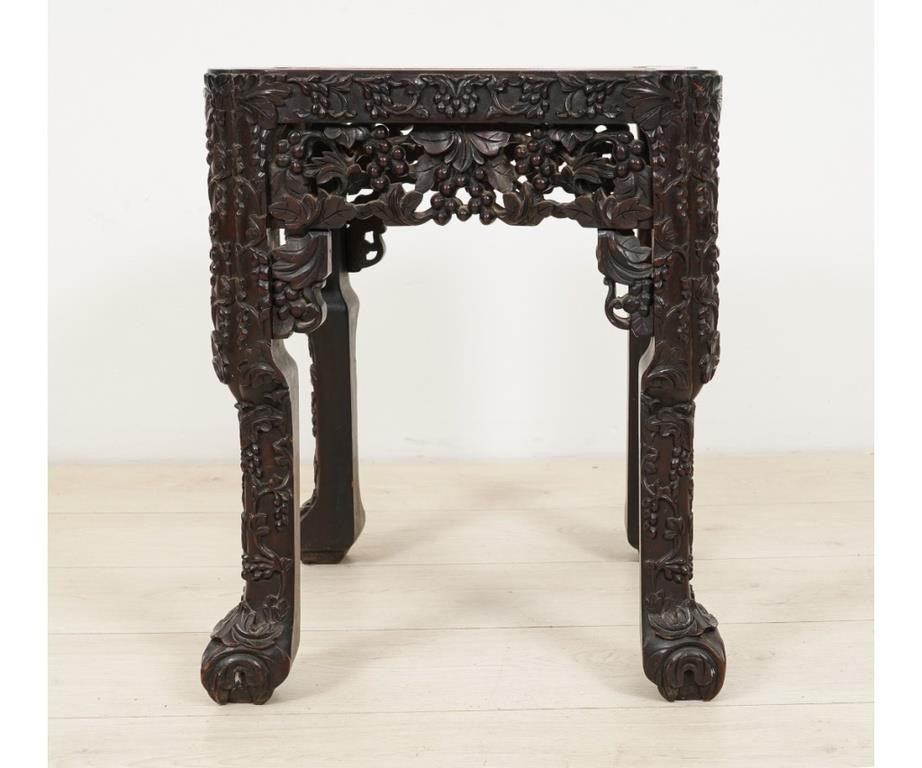 Asian marble top carved plant stand,