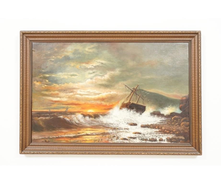 Large oil on canvas ship wreck 28a1c1