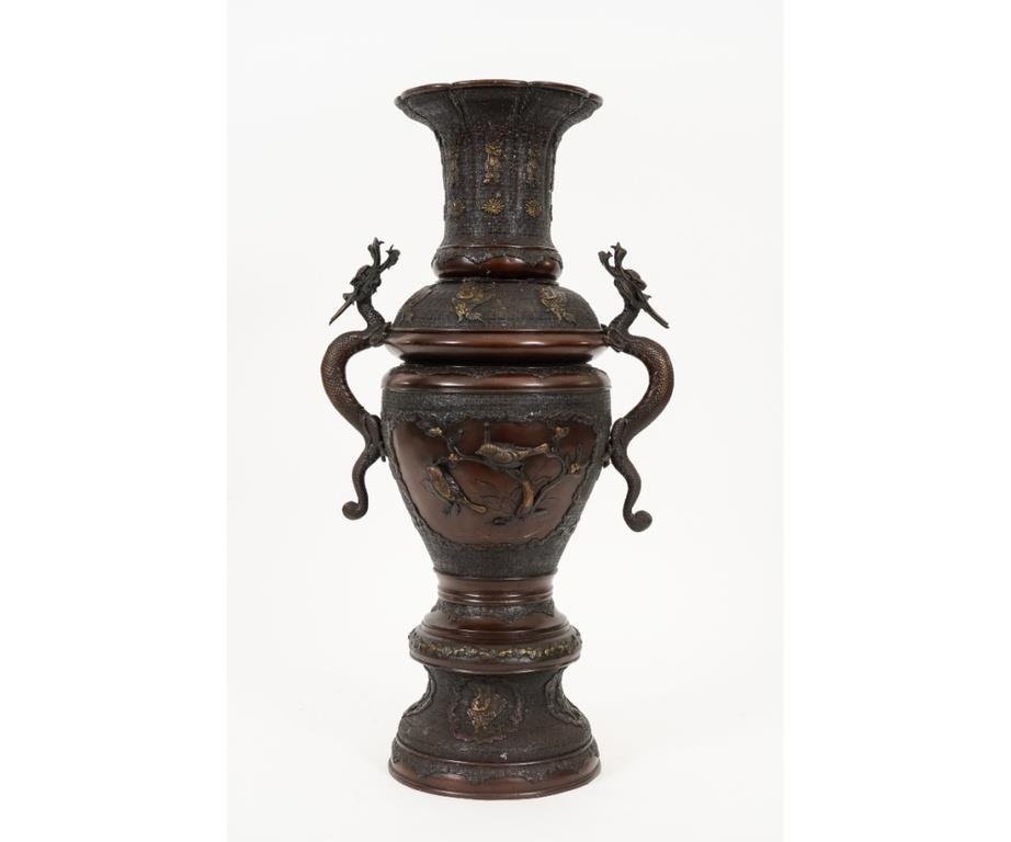 Large Japanese bronze urn with