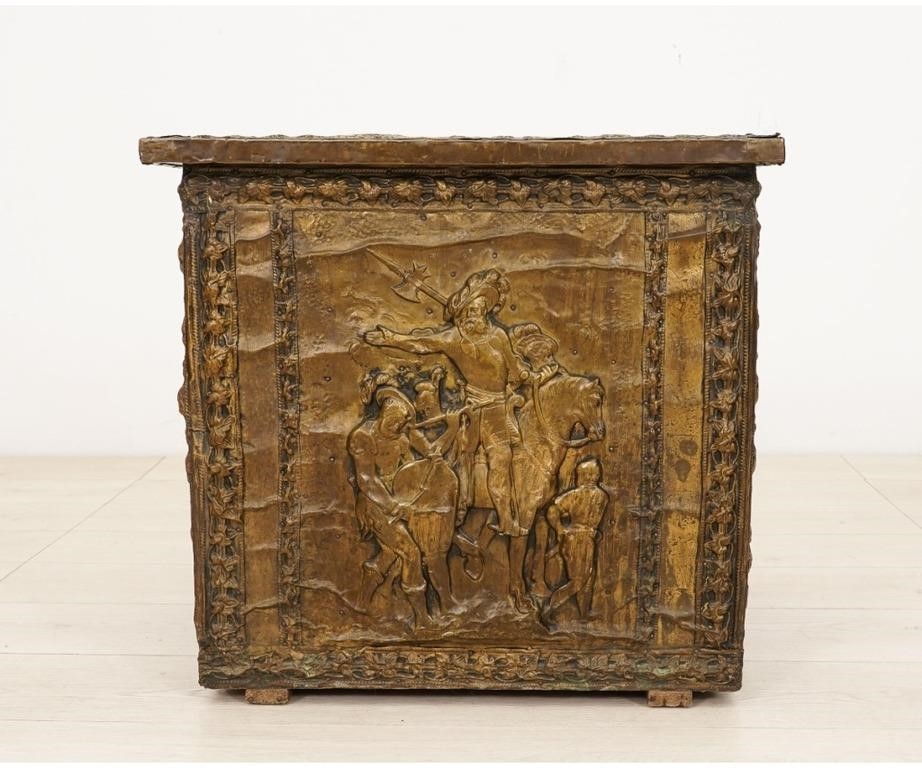 Continental brass wood box, 19th c.,