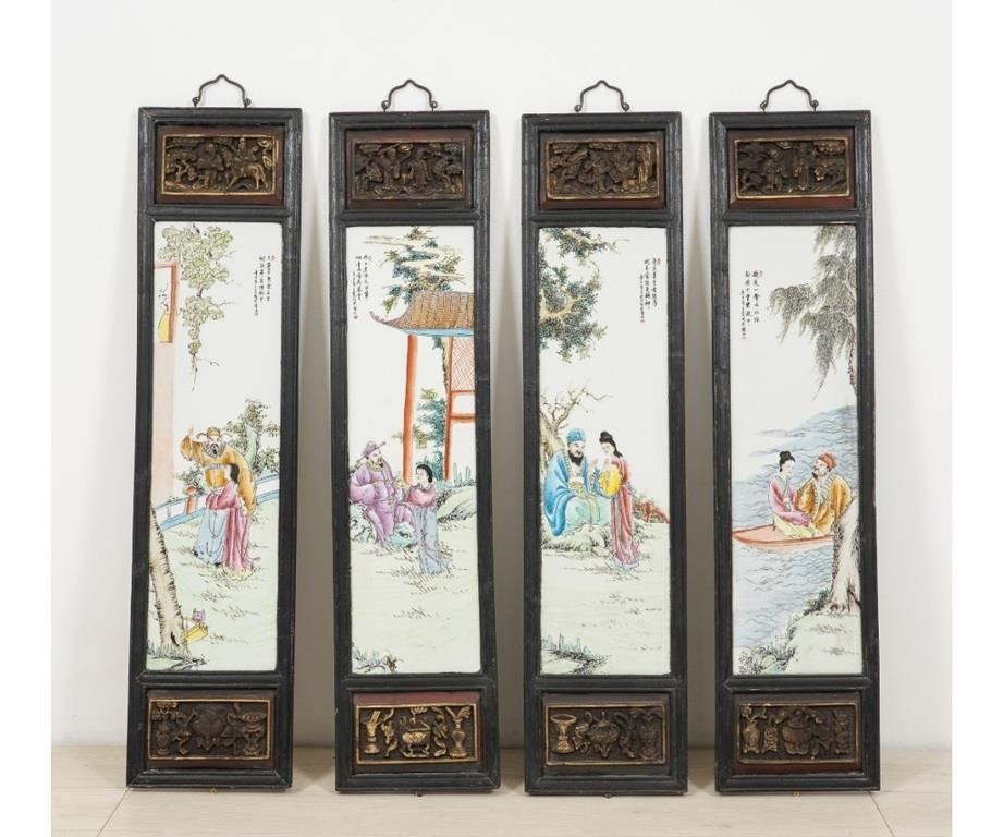 Set of four Asian porcelain panels